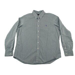 Ralph Lauren Mens XL Button Down Dk Green Striped Dress Shirt Office Travel